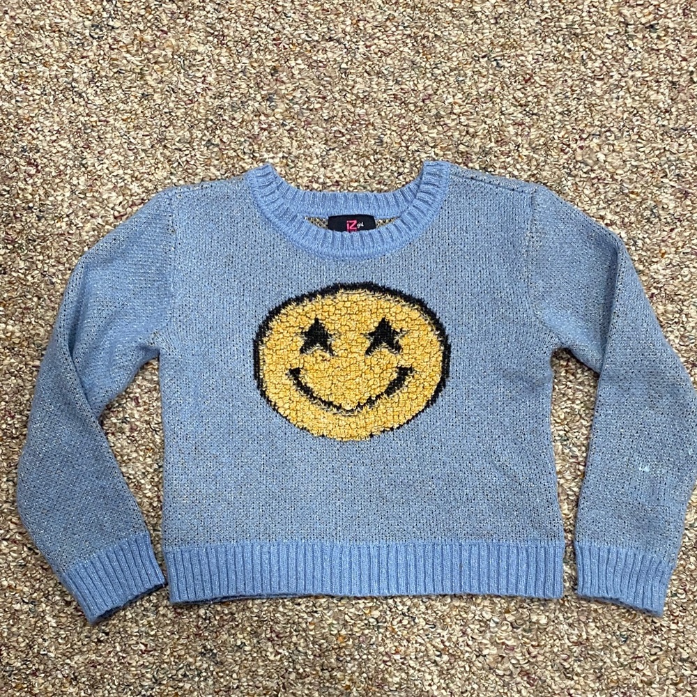 3/$10 Iz Byer Blue Sweater with Yellow Smiley Face